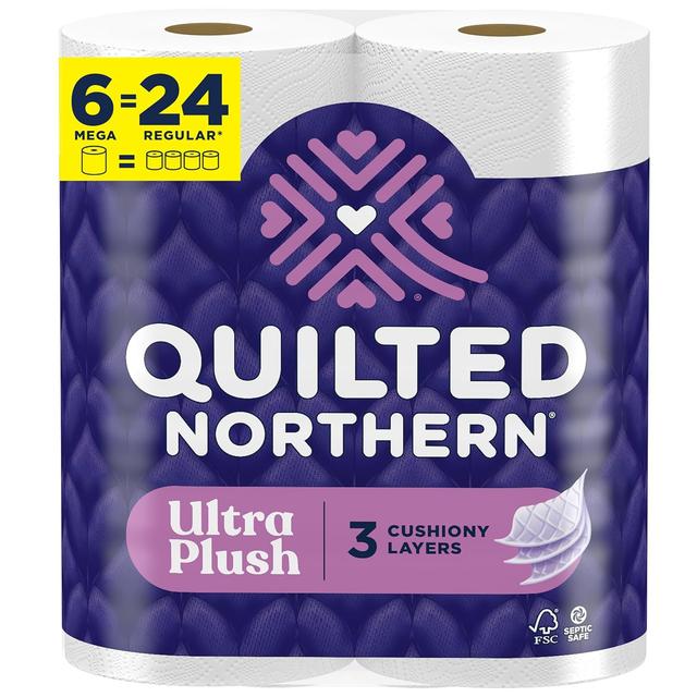 Product image of Quilted Northern Ultra Plush Toilet Paper, 6 Mega Rolls = 24 Regular Rolls, 3X Thicker*, 3 Ply Soft Toilet Tissue