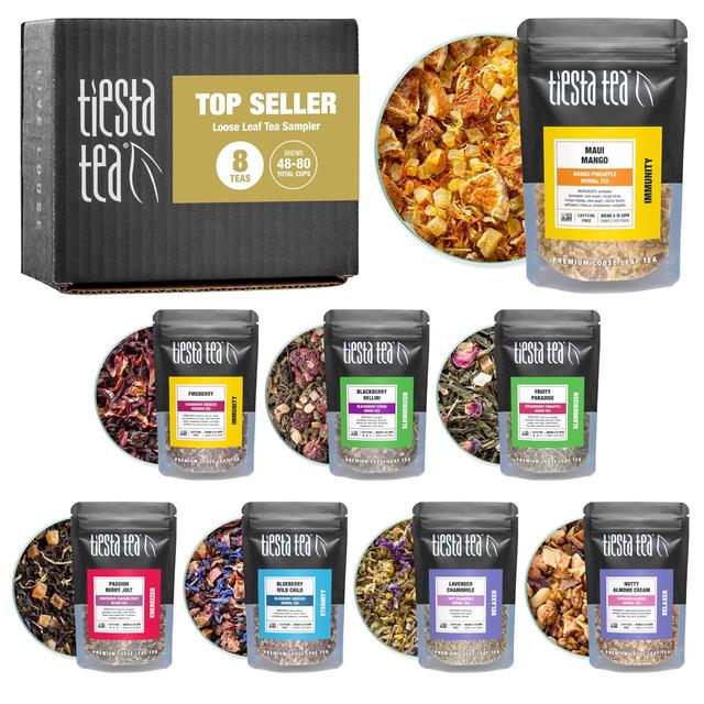 Product image of Tiesta Tea - Top 8 Favorites Loose Leaf Sampler Dry Flight Set - High to No Caffeine - Makes Hot & Iced - Assorted Sets with Herbal, Black, Fruit Teas & More - 8 Resealable Sample Pouches