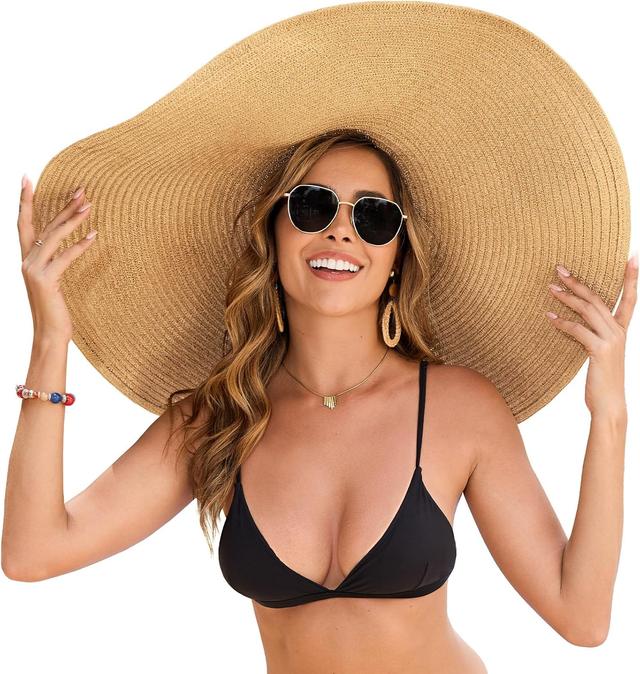 Product image of Oversized Beach Hat for Women Wide Brim Straw Sun Hat UPF 50+ UV Protection Foldable Packable Travel Vacation Pool Outdoor