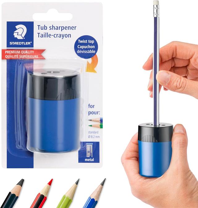 Product image of STAEDTLER Pencil Sharpener (1 Pack) with Screw Lid and Tub - No Spill Compact Design for Standard and Colored Pencils, Metal Blade, Assorted Colors