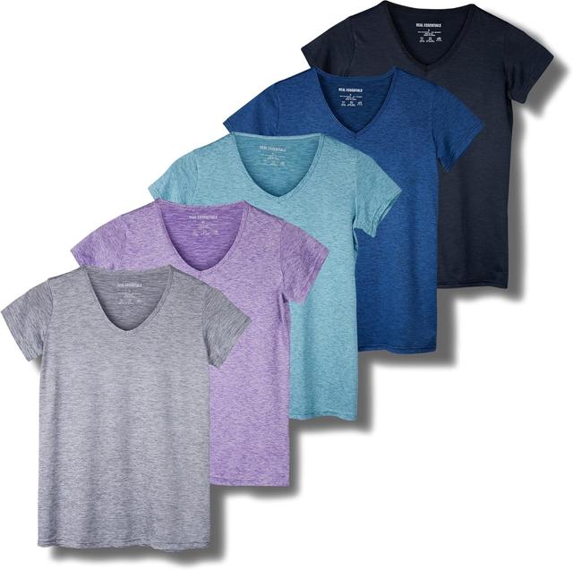 Product image of Real Essentials 5 Pack: Women's Short Sleeve V-Neck Activewear T-Shirt Dry-Fit Wicking Yoga Top (Available in Plus)
