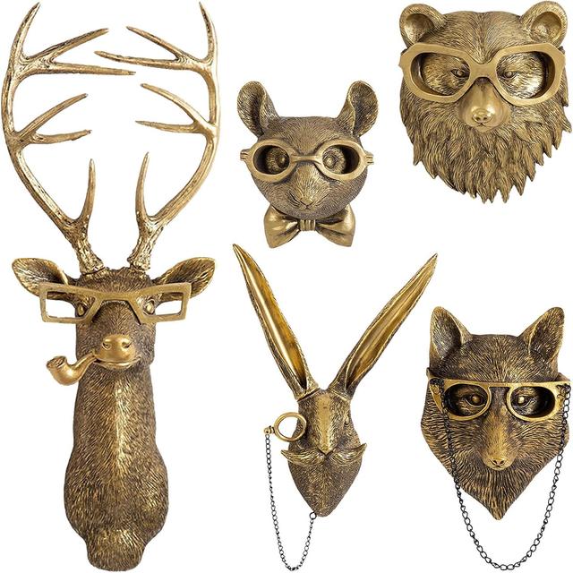 Product image of GUASDIE Animal Heads Wall Decor, Faux Deer Head Mount, Animal Sculptures Wall Decor, Resin Animal Head Wall Hanging Decoration for Living Room Bedroom Kitchen Gift,5pcs, 1587574779-65291236