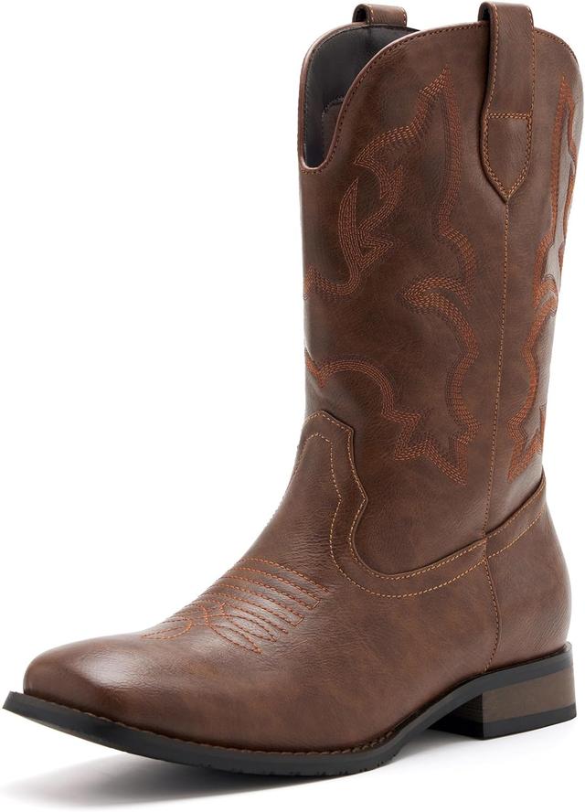 Product image of Cowboy Boots for Men Classic Embroidered Western Boots Slip Resistant Square Toe Chunky Heel Ankle Boots Durable and Fashionable Retro Short Boots