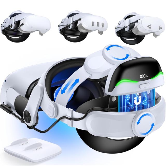 Product image of Lightweight Battery Head Strap for Quest 3/Quest 3S/ Quest 2, Magnetic Battery Pack for Extra 2-3H Playtime, LED Digital Display, with Magnetic Charging Dock (One Battery)