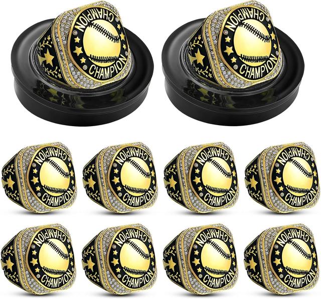 Product image of Highergo 10pcs Softball Soccer Baseball MVP Championship Trophy Ring with Display Neck Chain and Stand Basketball Cheerleading Bowling Football Volleyball Track Field for Award Gift