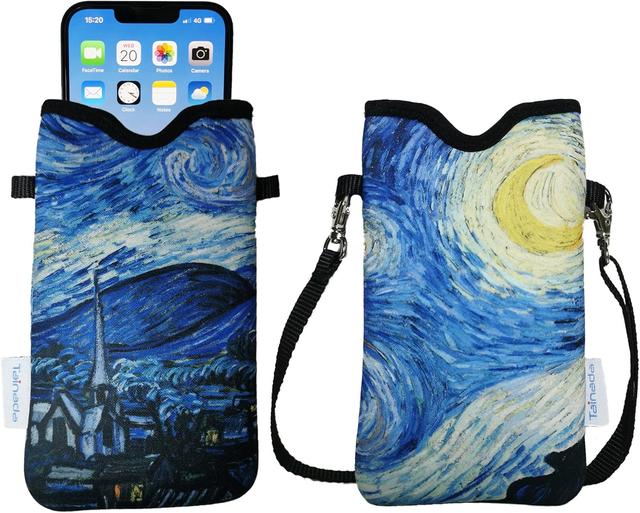 Product image of Tainada Neoprene Phone Sleeve Pouch Case Bag for Men Women w/Crossbody Strap/Neck Lanyard for iPhone 16/15 /14 Pro Max, 16e; Samsung S25, S24+, S24, S23+, A54, Google Pixel 9, 8a (Starry Night)