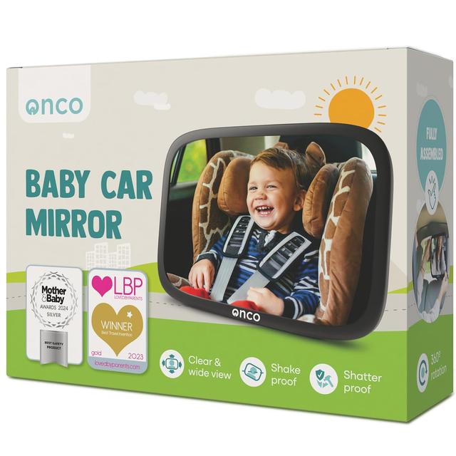 Product image of Onco Baby Car Mirror Rear Facing - Double Award-Winning Convex Car Mirror for Baby, 100% Shatterproof & Shakeproof with 360° Rotation, Newborn Essentials (9.6 x 6.9 in)