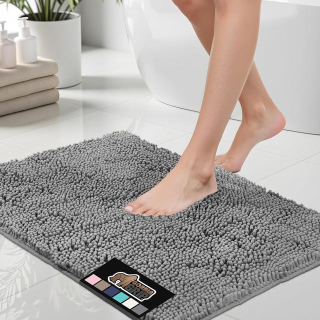 Product image of GORILLA GRIP Bath Rug Mat, Thick Soft Absorbent Chenille, Quick Dry Microfiber Mats, Rubber Backing Machine Washable Shower Floor Rugs, Bathmat Runner, Bathroom Home Decor Accessories, 24x17, Grey
