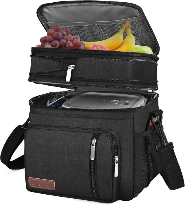Product image of MIYCOO Lunch Bag & Lunch Box for Men Women Double Deck - Leakproof Insulated Soft Large Adult Lunch Cooler Bag for Work (Black,15L)