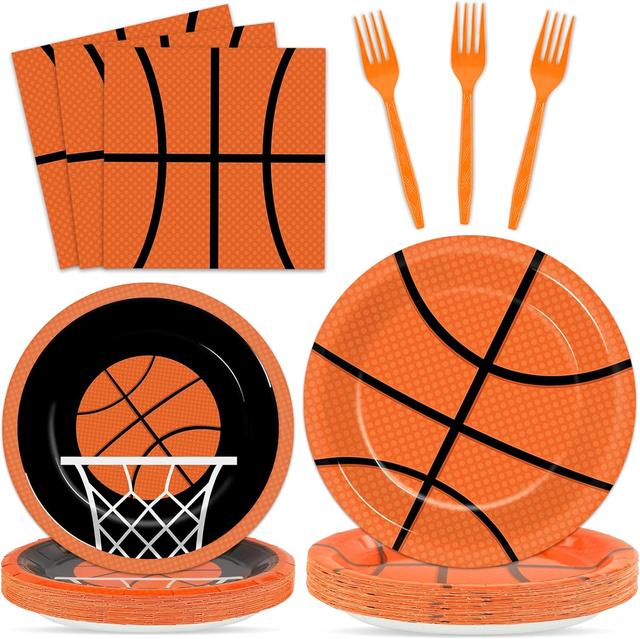 Product image of 100 Pcs Basketball Party Plates and Napkins Set Basketball Birthday Party Decorations Sports Party Supplies Basketball Tableware Basketball Party Favors for Boy Birthday Party Decorations Serves 25