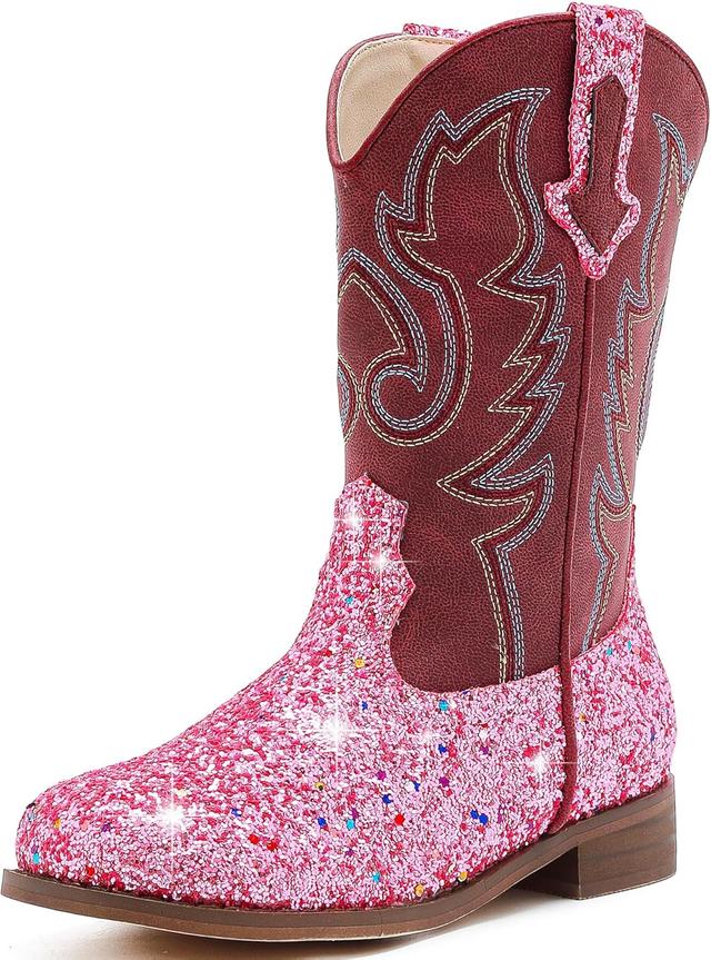 Product image of Girls Cowgirl Boots Unisex-Child Mid Calf Glitter Toddler Cowboy Boot Little Big Kids Western Riding Shoes