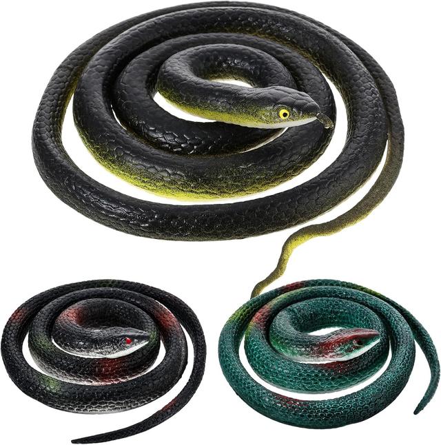 Product image of 3 Pieces Rubber Snakes Realistic Large Lifelike Fake Toys Plastic Garden Snake to Keep Birds Away Scare Squirrels Halloween Prank Props Scare Toy(Classic Style)
