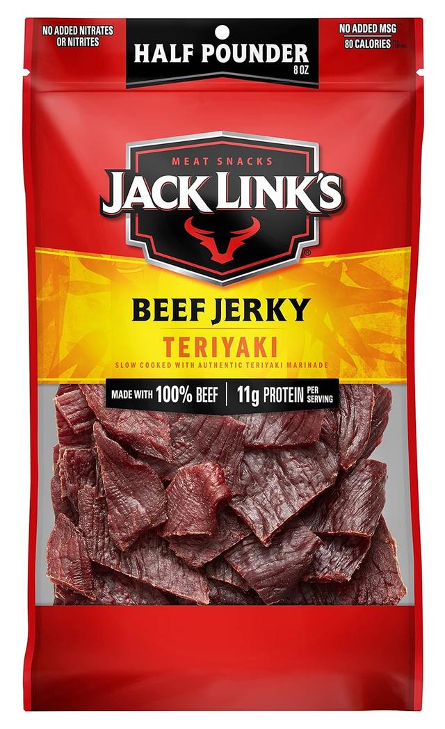 Product image of Jack Link's Beef Jerky, Teriyaki, Half Pounder Large Jerky Bag - Flavorful Meat Snack, Ready to Eat Protein Snacks with 11g of Protein per Serving, Made with 100% Beef