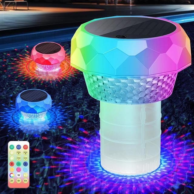 Product image of Solar Pool Chlorine Floater with Colorful Light, Anti-Sinking Pool Chlorine Dispenser with Adjustable Release Outlets, Floating Pool Lights for Spa Hot Tub, Large-Diamond