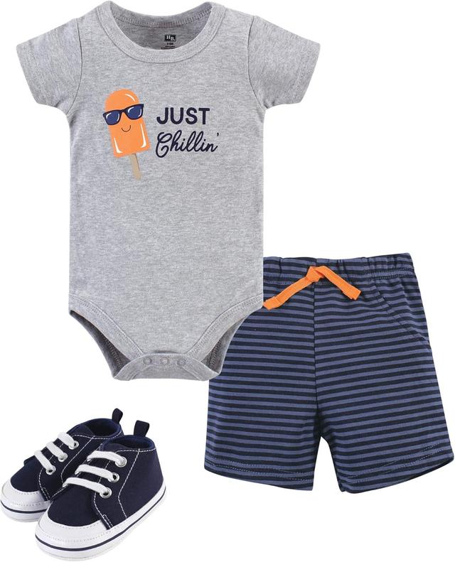 Product image of Hudson Baby Unisex Baby Cotton Bodysuit, Shorts and Shoe Set