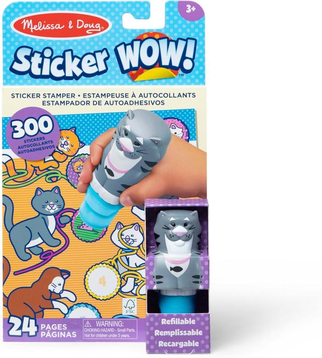 Product image of Melissa & Doug Sticker WOW!™ 24-Page Activity Pad and Sticker Stamper, 300 Stickers, Arts and Crafts Fidget Toy Collectible Character – Cat - FSC Certified