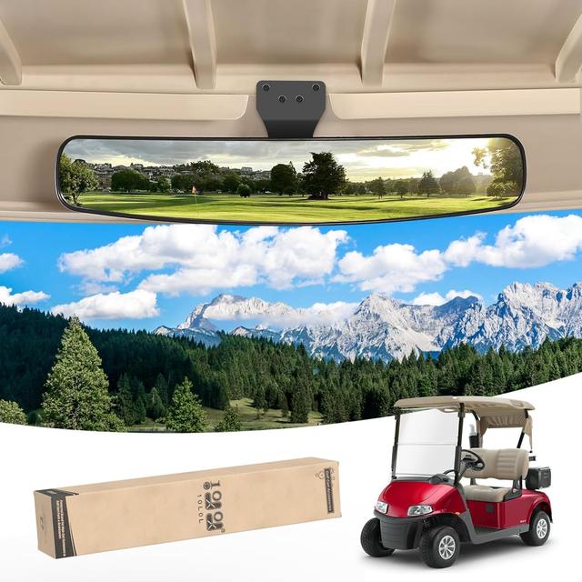 Product image of 10L0L Universal Adjustable Golf Cart Panoramic Rear View Mirror, Rotatable 270 Rotation 16.5"Wide Angle Full Rearview Golf Cart Mirror for EZ Go, Club Car, Yamaha