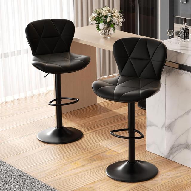 Product image of Modern Bar Stools Set of 2, Adjustable Faux Leather Upholstered Swivel Bar Stools, Counter Height Bar Chairs with Back for Kitchen Island, Black