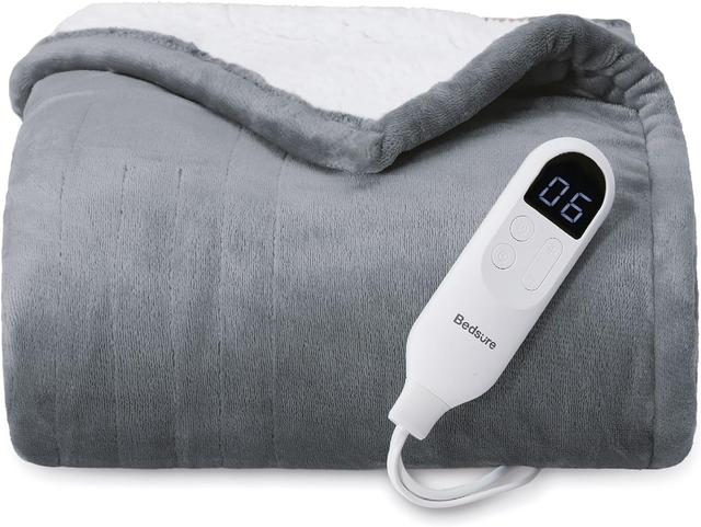 Product image of Bedsure Heated Blanket Throw Blanket - Fast Heating Electric Blanket, GentleSoft Flannel Heated Throw with 4 Time Settings, 6 Heating Settings, Warm Gifts for Grandma (50x60 inches, Grey)