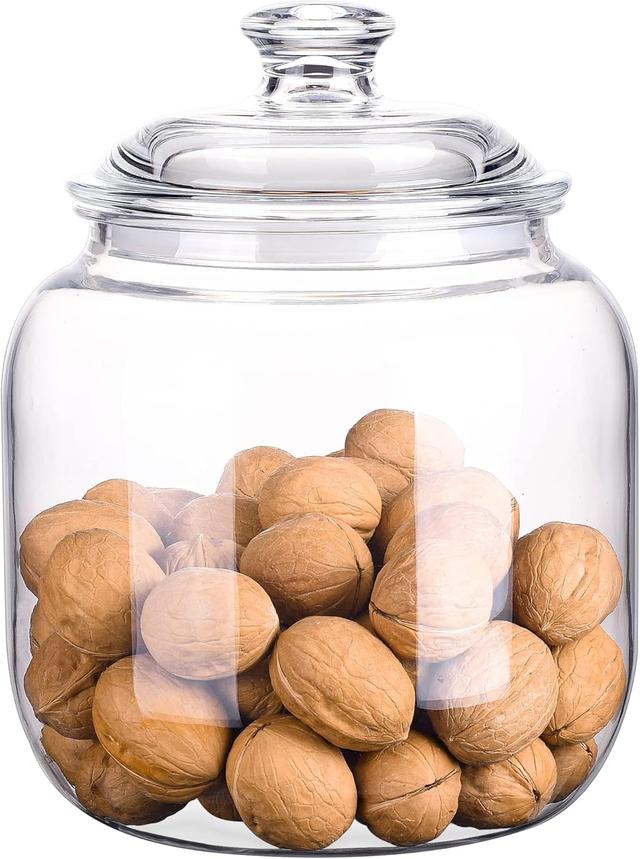 Product image of 128 oz Unbreakable & Dishwasher Safe Airtight Food Storage Canister | 1 Gallon Premium Plastic Shatterproof Apothecary Jars | Container for Cookie, Dog Treats, Pet Food, Candy