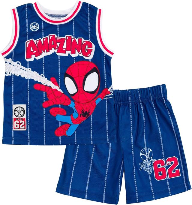 Product image of Marvel Spider-Man Miles Morales Hulk Mesh Jersey Tank Top Shirt and Basketball Shorts Toddler to Big Kid Sizes (2T - 18-20)