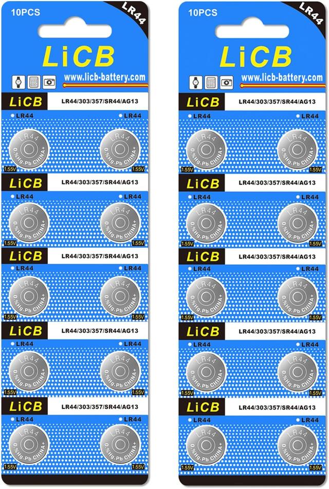 Product image of LiCB 20 Pack LR44 AG13 357 303 SR44 Battery 1.5V Button Coin Cell Batteries