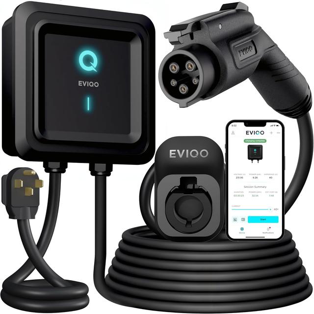 Product image of EVIQO Level 2 EV Charger – 40 Amp (9.6 kW) 240V – Wall EV Charger Level 2, NEMA 14-50 Plug, J1772 25' Cable, Enhanced Wi-Fi – UL, Energy Star and ETL Certified EVSE, Smart Car Charging Station – GEN 2