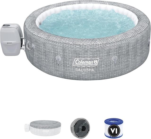 Product image of Coleman SaluSpa Sicily AirJet 7 Person Inflatable Hot Tub Round Portable Outdoor Spa with 180 Soothing AirJets and Insulated Cover, Gray