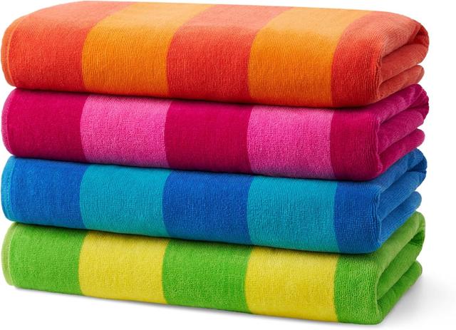 Product image of Kaufman - Soft Oversized Beach Towels in Bulk | 30" x 60" Velour Striped Beach Towel | Absorbent, Quick-Drying | 100% Cotton Thick Beach Towels (4 Pack)