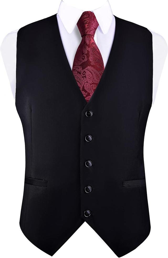 Product image of GUSLESON Men's V-Neck Suit Vests Solid Color Formal Slim Fit Business Dress Vest Waistcoat