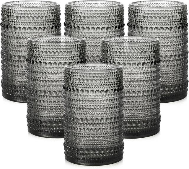 Product image of Vintage Glassware Drinking Glasses Set of 6,15 oz Hobnail Glass Cups,Embossed Grey Water Tumbler,for Beer,Cocktail,Whiskey,Juice and Various Mixed Drinks- 1 Cleaning Brush