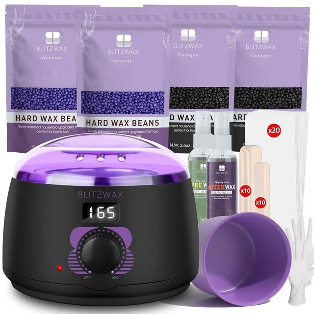 Product image of BLITZWAX Brazilian and Bikini Waxing Kit for Women, Hard Wax Warmer for Face, Legs and Body, At Home Hair Removal Kit, Beginner Friendly, Digital Fast Heating, 51 Wax Items