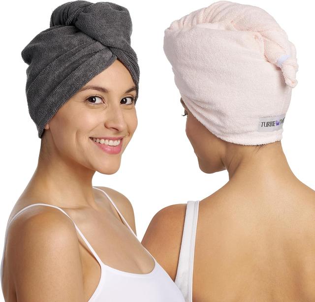 Product image of Turbie Twist 2-Pack Microfiber Hair Towel for Beauty, Travel, Gifting - Hair Wrap Turban for Straight, Wavy & Curly Hair - Premium Hair Care - Grey & Light Pink