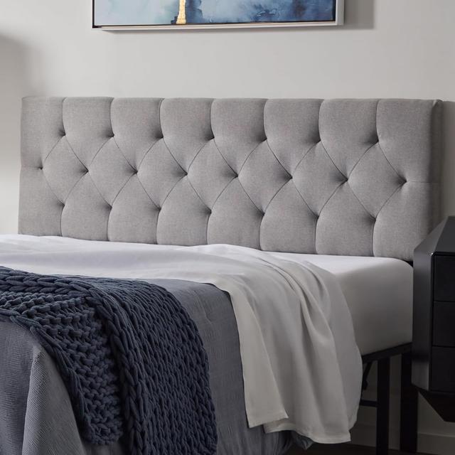 Product image of LUCID Mid-Rise Upholstered Headboard - Diamond Tufted - Padded Polyester - Adjustable Height from 34” to 46” - Easy Assembly - Bed Frame or Wall Mount - Sturdy - Stone - Full / Full XL Size