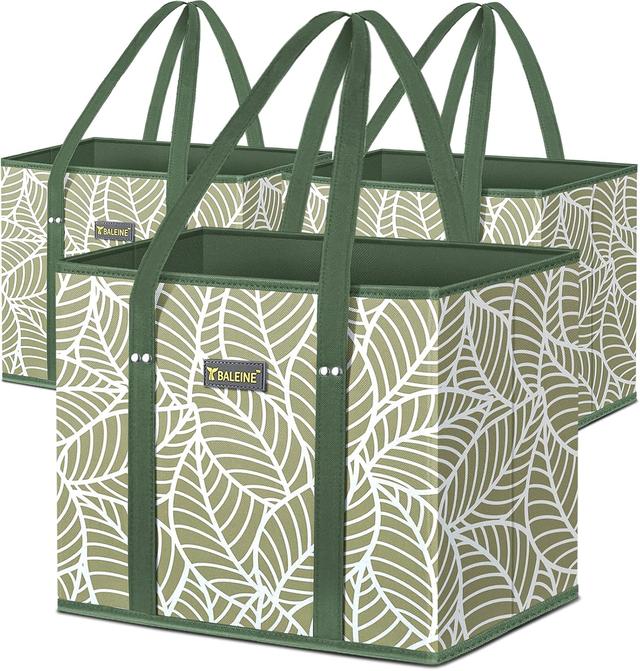 Product image of BALEINE 3Pk Reusable Grocery Bags, Foldable Shopping Bags for Groceries with Reinforced Bottom & Handles (Antique Foliage)
