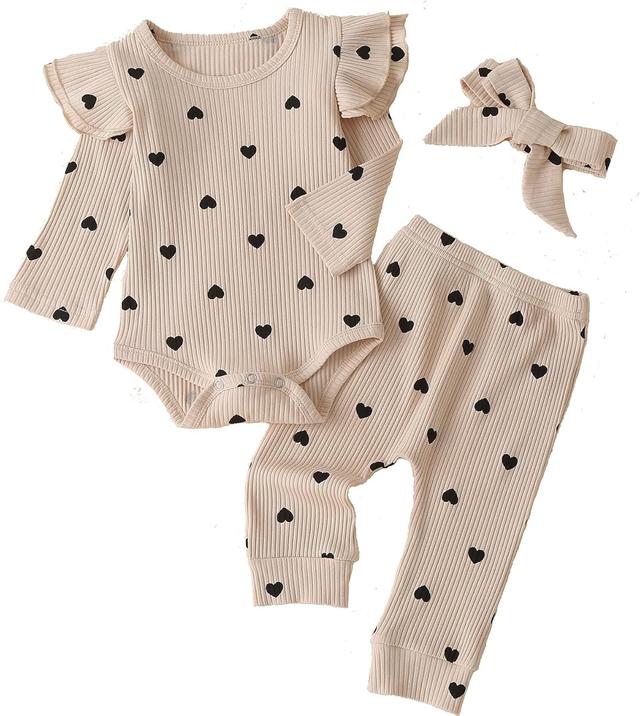 Product image of Fullfamous Baby Girl's 3pc Rib Frill Long Sleeve Romper and Pant Set
