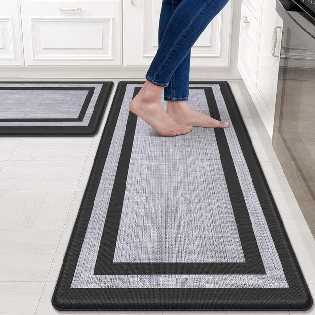 Product image of Mattitude Kitchen Mat [2 PCS] Cushioned Anti-Fatigue Non-Skid Waterproof Rugs Ergonomic Comfort Standing Mat for Kitchen, Floor, Office, Sink, Laundry, Black and Gray