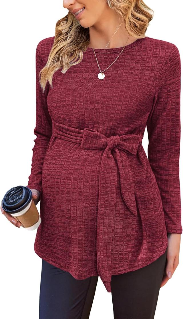 Product image of Ekouaer Women's Maternity Shirts Long Sleeve Pregnancy Tops Casual Ribbed Knit Pregnant Blouses S-XXL