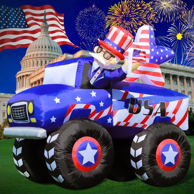 Product image of 7FT Patriotic Independence Day 4th of July Memorial Day Inflatable Outdoor Decoration, Uncle Sam Drive Monster Truck, LED Lights Holiday Blow Up for Fourth of July Party Garden Yard Lawn Decor