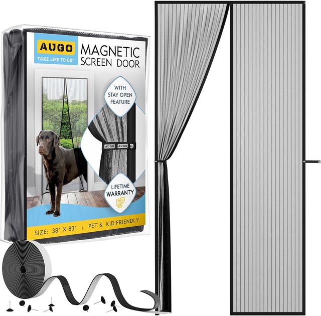 Product image of AUGO Magnetic Screen Door - Self Sealing, Heavy Duty, Hands Free Mesh Partition Keeps Bugs Out - Pet and Kid Friendly - Patent Pending Keep Open Feature - 38 Inch x 83 Inch
