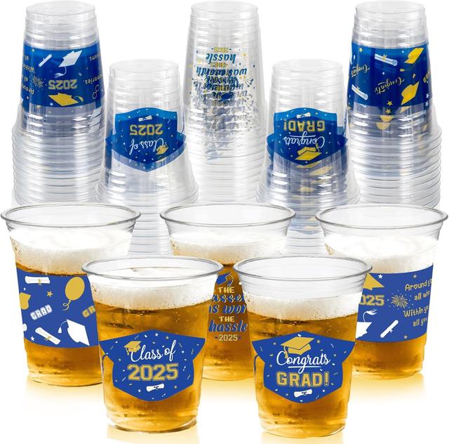 Product image of GuassLee Blue and Gold Graduation Decorations 2025 Party Cups - 50pcs 12 Oz Disposable Plastic Cups for Drinks, Class of 2025 Party Favors Supplies