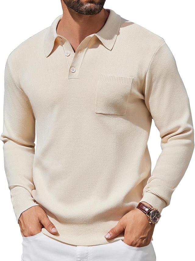 Product image of COOFANDY Mens Long Sleeve Polo Sweater Knit Polo Casual Heavyweight Thermal Pullover Sweater with Pocket