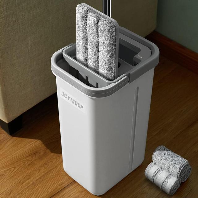 Product image of JOYMOOP Mop and Bucket with Wringer Set, Hands Free Flat Floor Mop and Bucket, with 3 Washable Microfiber Pads, Wet and Dry Use, Floor Cleaning System