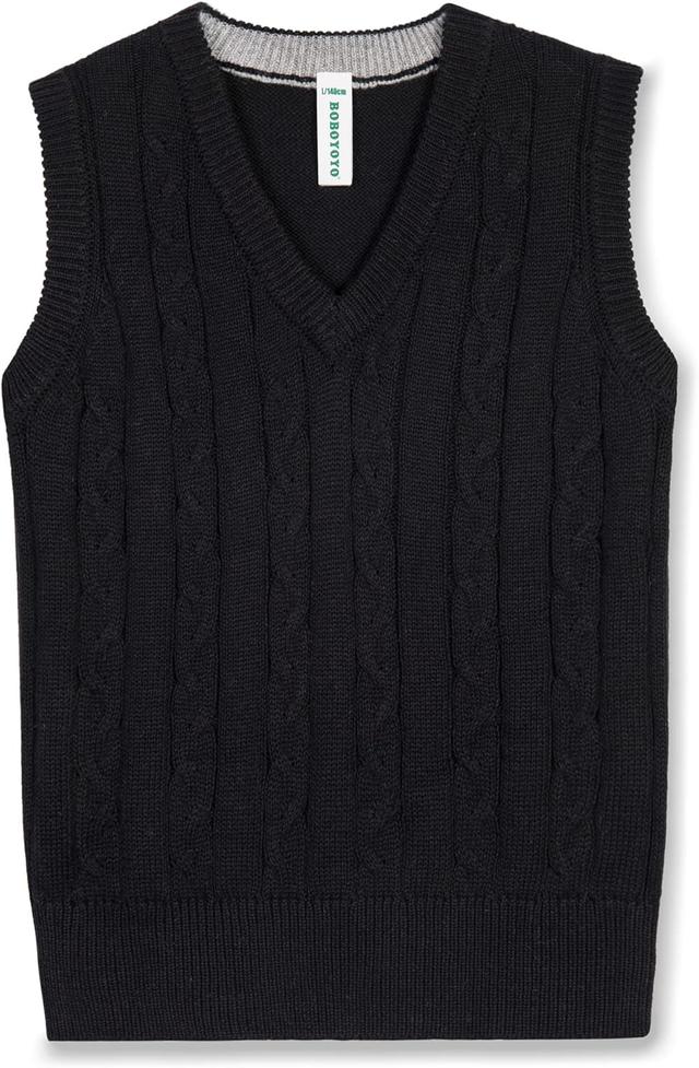 Product image of BOBOYOYO Boys Sweater Vest Unisex Cable Knit 100% Cotton Toddler Uniform Vest for Little Big Childrens Kids Teenage Girls