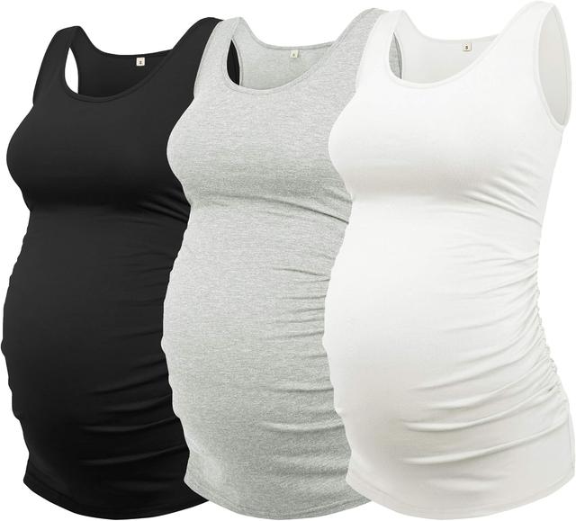 Product image of AMPOSH Women's Maternity Tank Top 3 Pack Ruched Side Sleeveless Pregnancy Basic Shirt