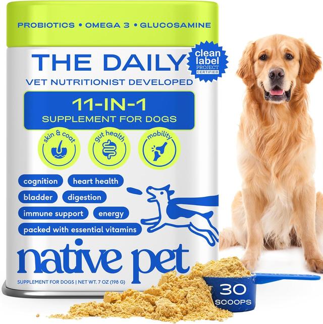 Product image of Native Pet Dog Vitamins & Supplements - 11-in-1 Multivitamin Powder for Dogs Food Topper - Collagen, Glucosamine, Probiotics, Omega & More- Supports Healthy Gut, Mobility & Overall Health -30 Scoops