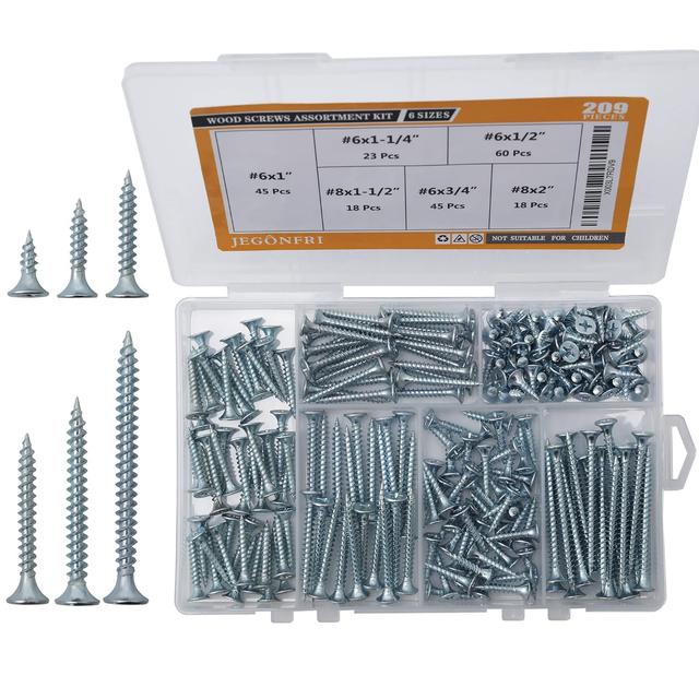 Product image of High Hardness Wood Screws Assortment Kit, 209 pcs, Phillips Drive Flat Head, Wood Screws, Screws, Drywall Screws, Assorted Screws, Screws Set, 6 Sizes (2”,1-1/2”,1-1/4”,1”,3/4”,1/2”)