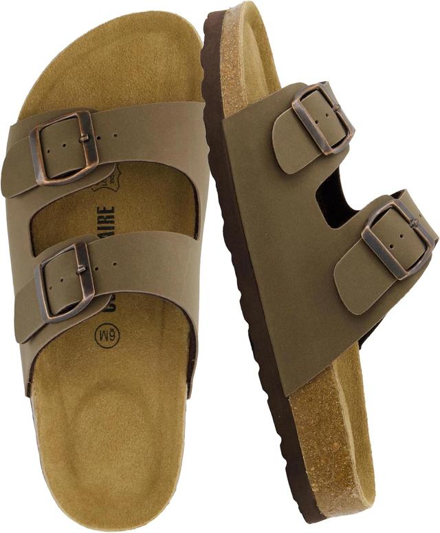 Product image of CUSHIONAIRE Lane Cork Footbed Sandals for Women – Comfortable Double Buckle Slip-On with Genuine Suede Footbed & Arch Support Slides for Women Footwear