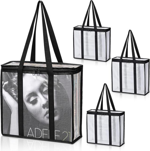 Product image of Facmogu LP Vinyl Record Storage Bag (3 Pack), Clear Record Storage Cases for about 110 Albums Storage and Carry, Mesh Zipper Vinyl Record Organizer w/ 2-Way Zipper Closure - No Dust, Moisture, Scratch