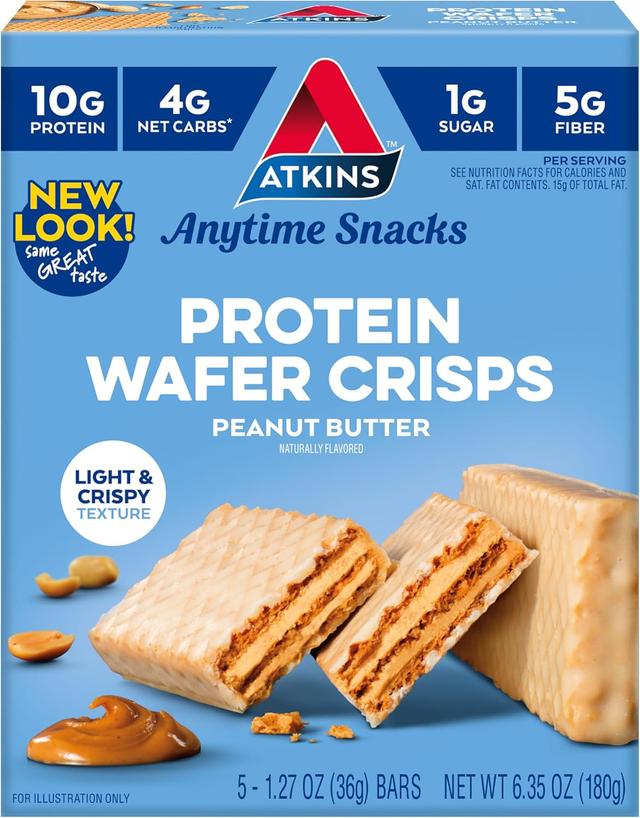 Product image of Atkins Peanut Butter Protein Wafer Crisps, Protein Dessert, 4g Net Carb, 1g Sugar, Keto Friendly, 5 Count